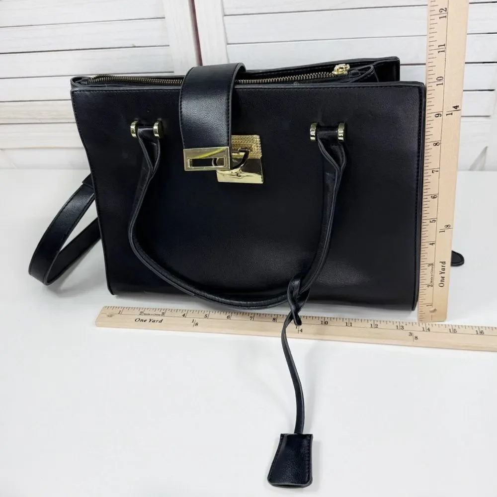 La Terre Multi Compartment Satchel Bag Handbag Purse Black Large